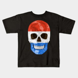 Netherlands Flag Skull - Gift for Dutch With Roots From Netherlands Kids T-Shirt